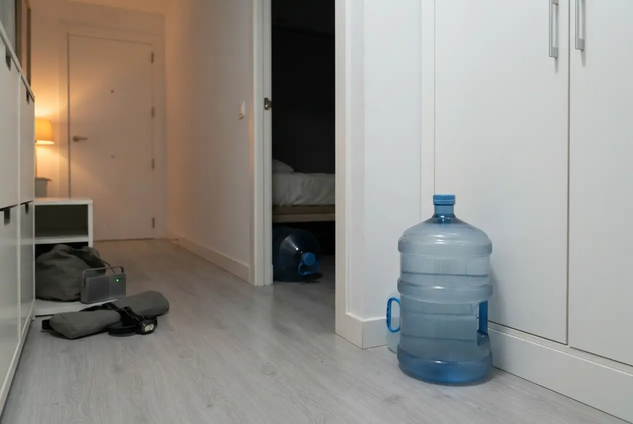 Garrafas de agua repartidas en tres puntos distintos de un piso en vez de concentradas